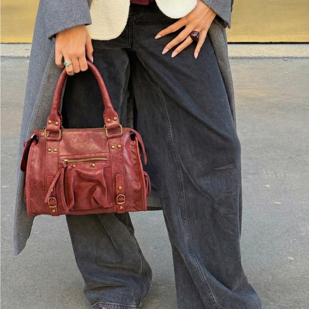 Handmade Italian Suede Printed Leather Bag - Made in Italy
